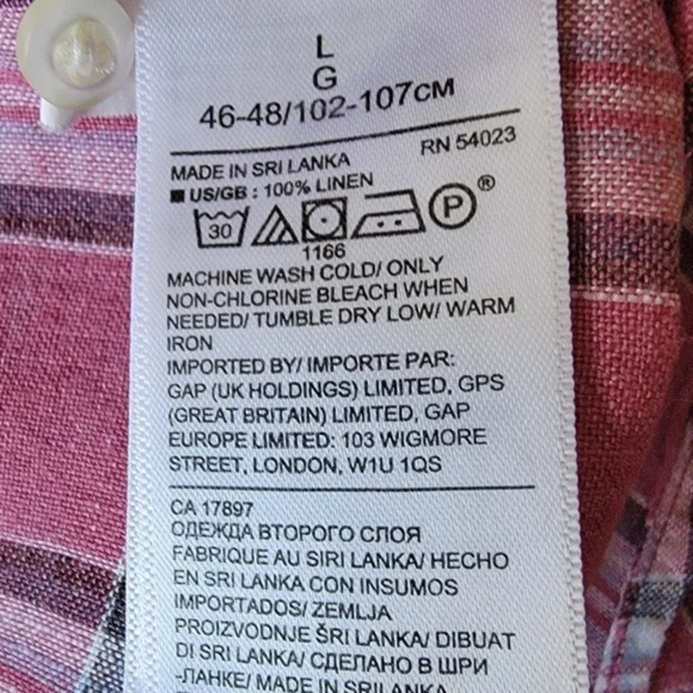 Banana Republic Mens 100% Linen Short Sleeve Plaid Button Down Shirt Pink Size L